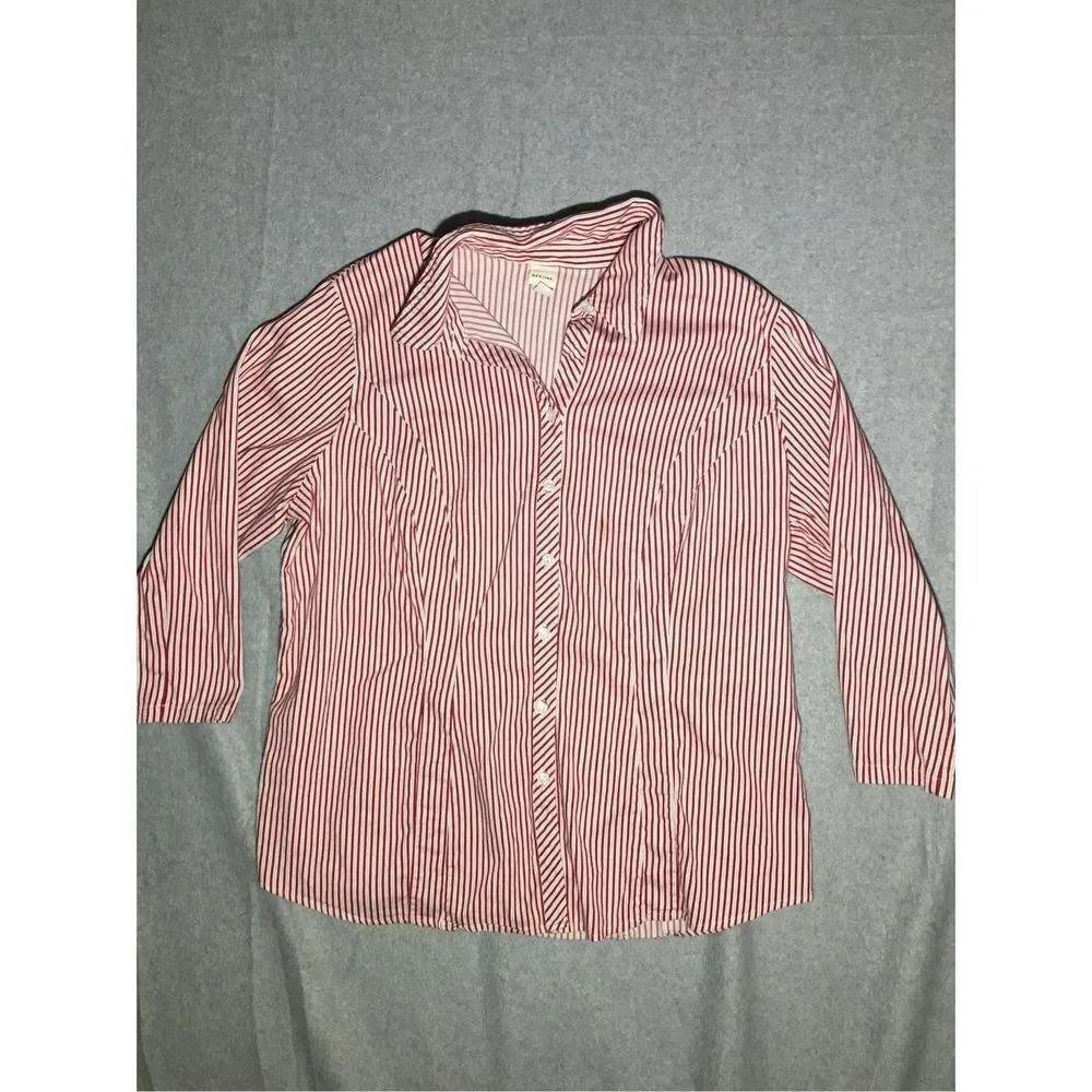 Womens Merona Button Up Size 18W Red White Striped Patriotic Casual Layering